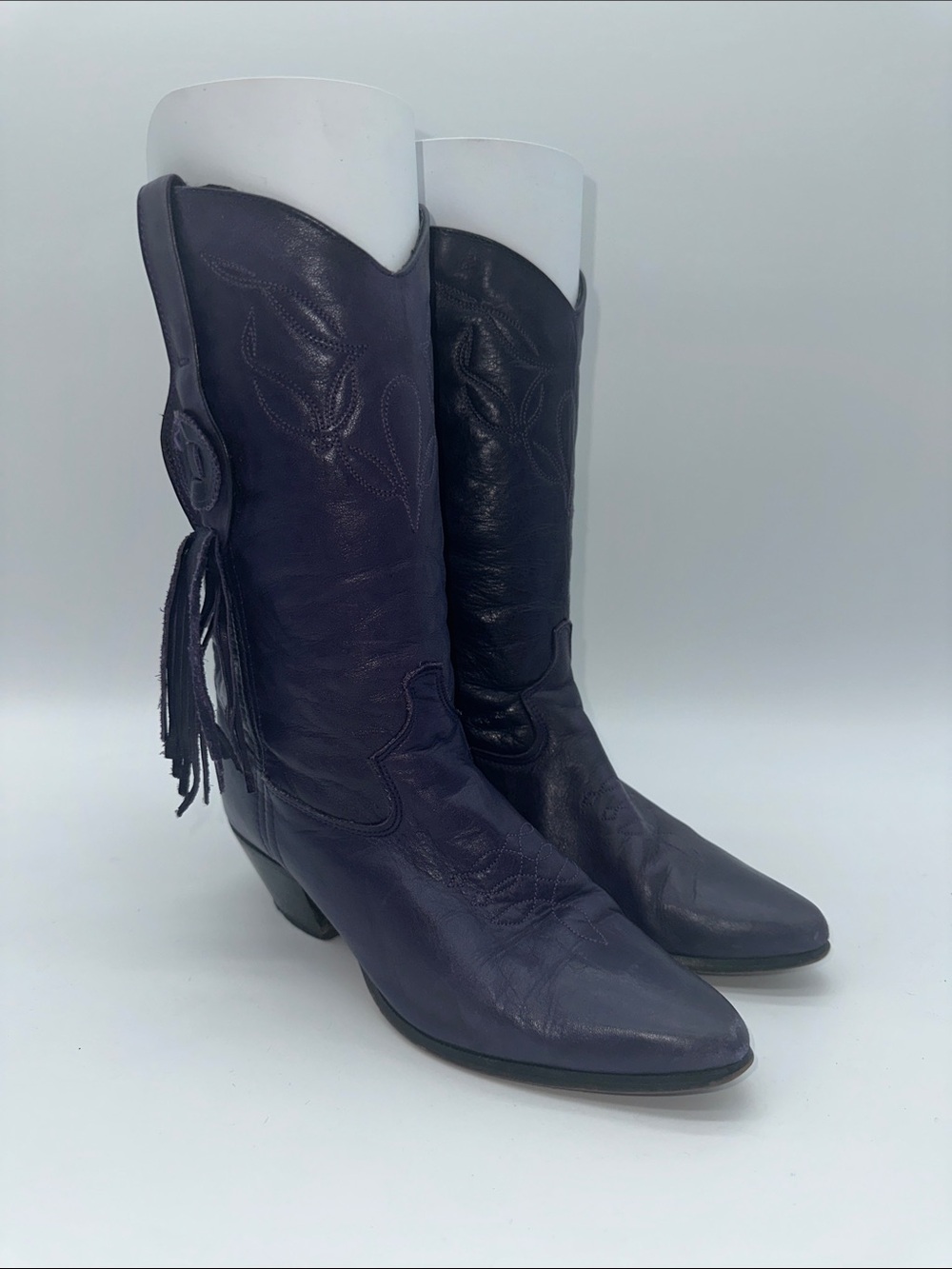 Vtg Laredo Purple Leather Fringe Western Boots